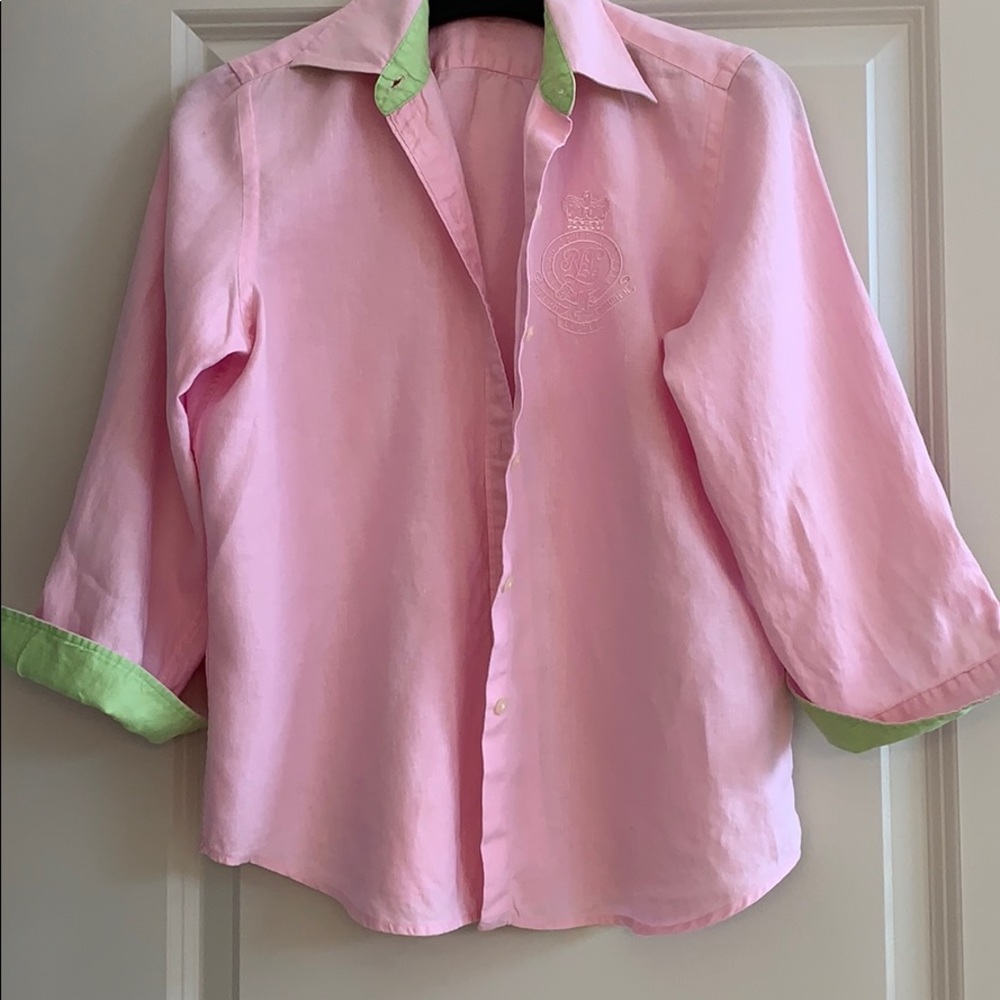 FINAL SALE!!RALPH LAUREN PINK/SPRING GREEN SHIRT - Picture 2 of 6